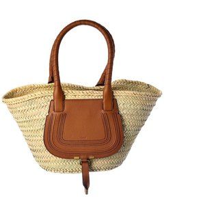 Chloe Marcie Medium Raffia & Leather Basket Tote